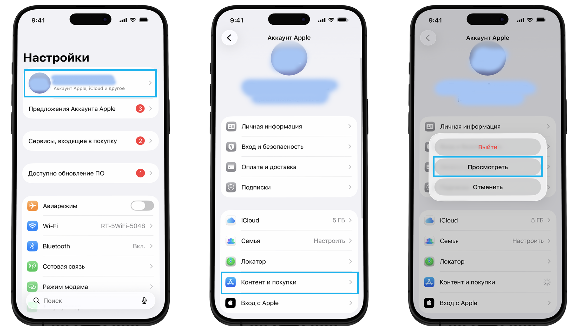 Путь к смене страны и региона в настройках Apple ID